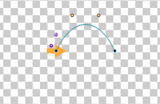 Straight line bent into an arch by moving both orange handles upward, with the blue start and end points unchanged