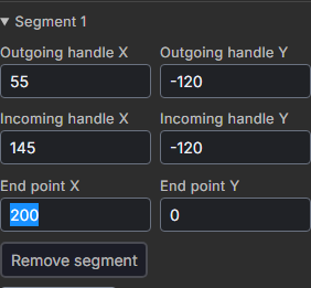 Expanded Segment 1 with outgoing handle, incoming handle, and endpoint coordinate fields