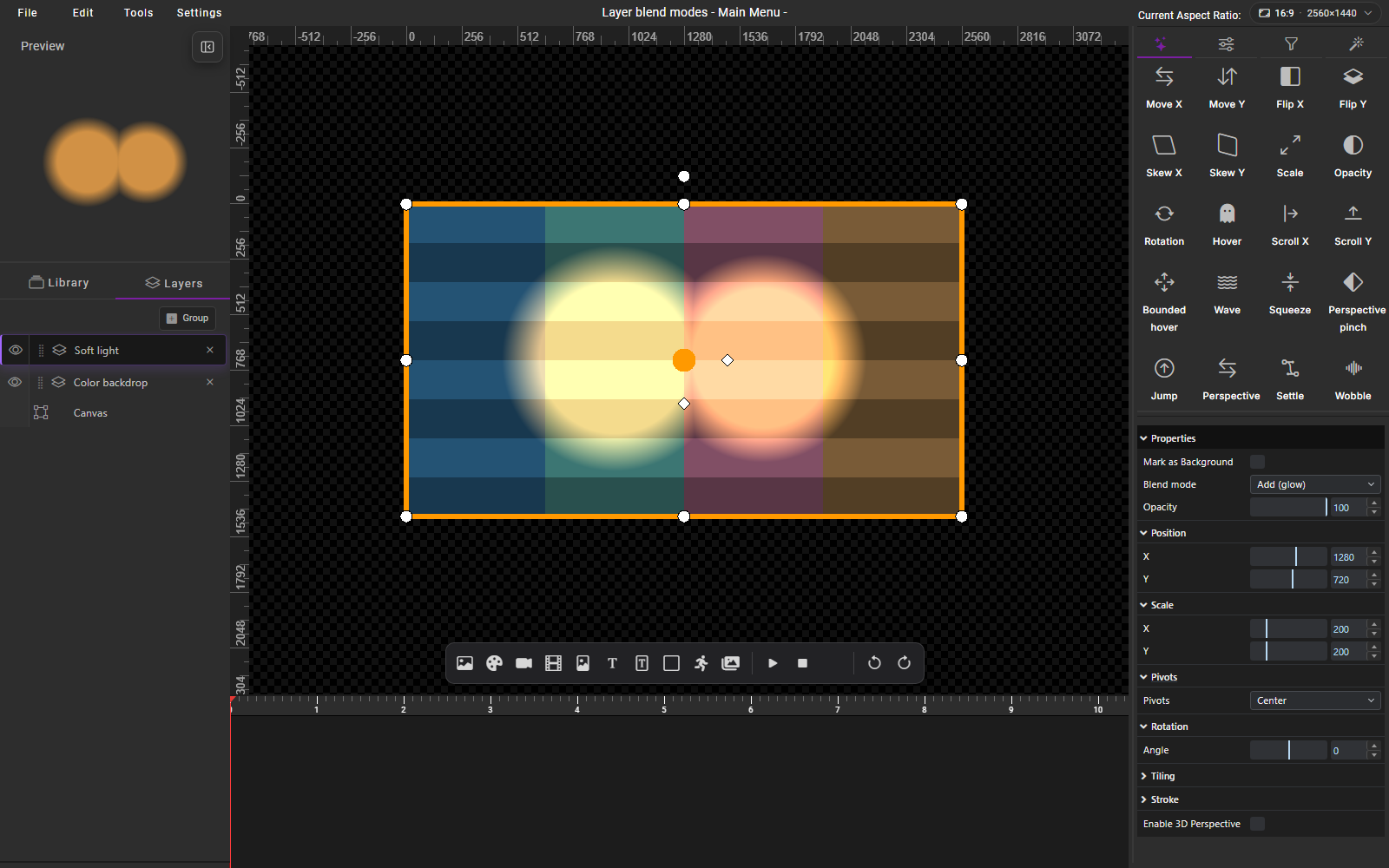 HyperTheme with Add (glow) selected, showing bright lights combined with the backdrop