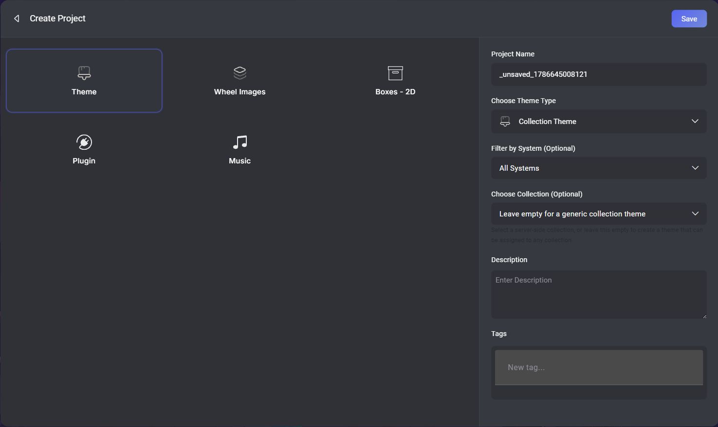 HyperTheme Create Project screen