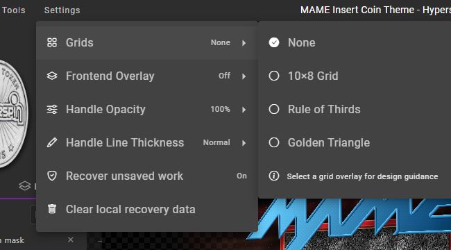 HyperTheme Settings menu with the available grid overlays