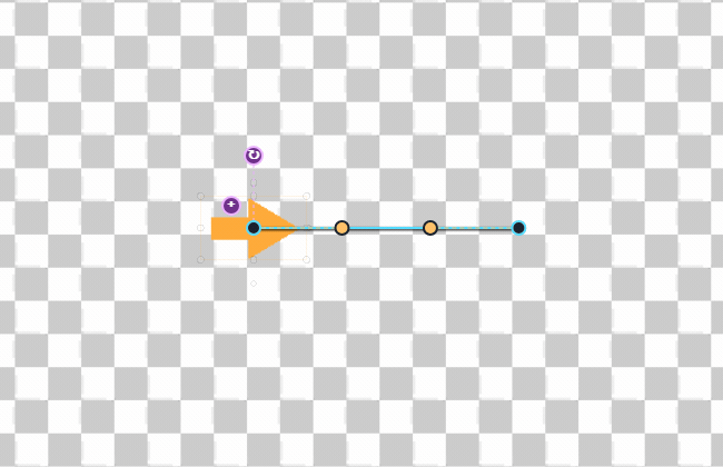 Builder recording showing an arrow moving forward and back on a straight line, two orange handles bending the line into an arch, and the arrow following the curved route forward and back