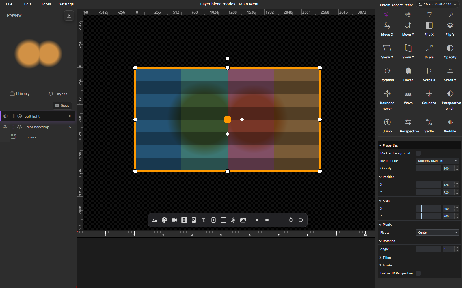 HyperTheme with Multiply (darken) selected, showing shaded circles over the backdrop