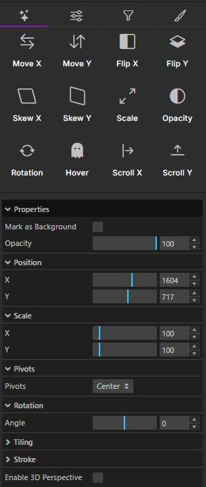 HyperTheme Properties panel with position, scale, pivot, and rotation settings