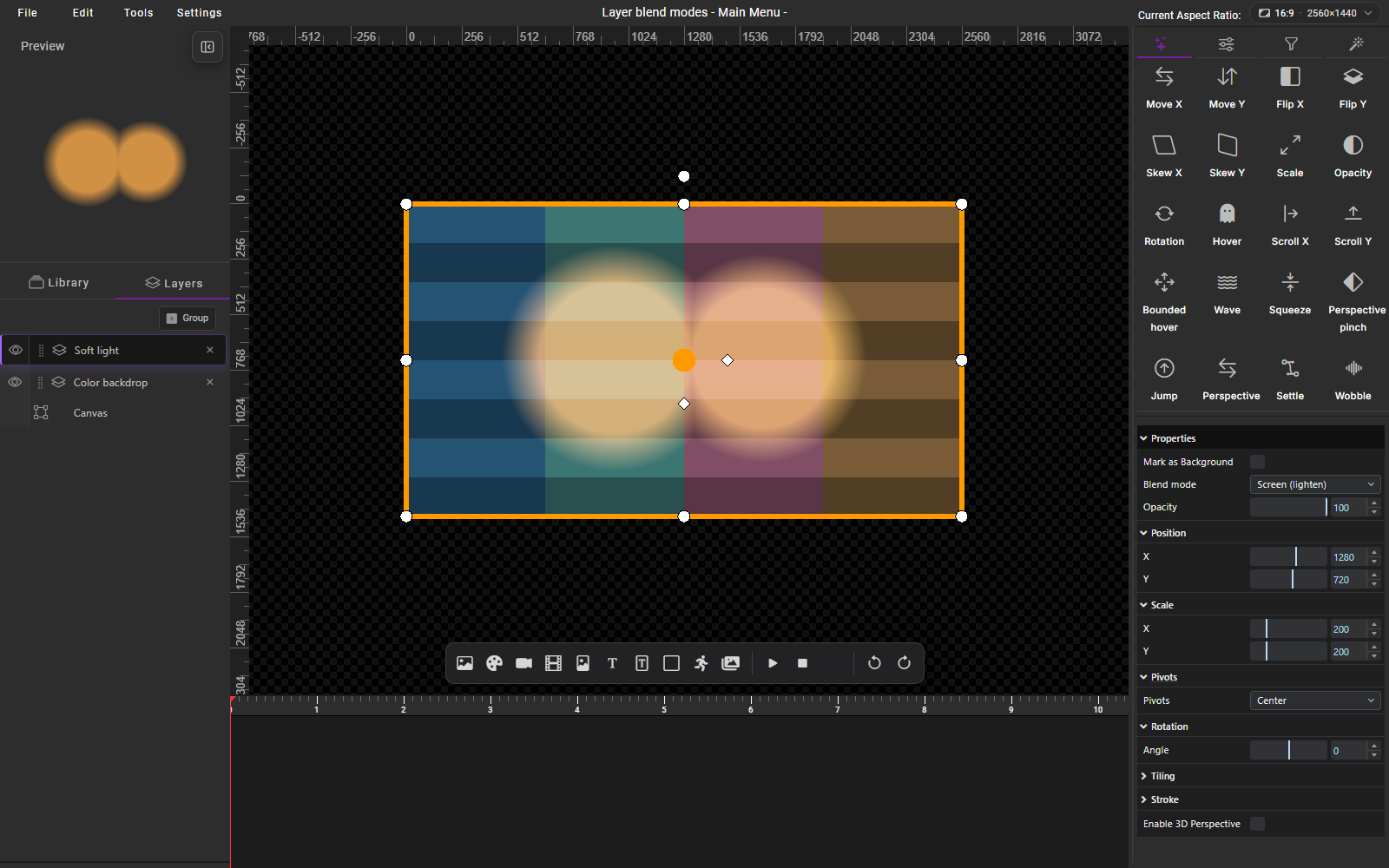 HyperTheme with Screen (lighten) selected, showing light overlays over the backdrop